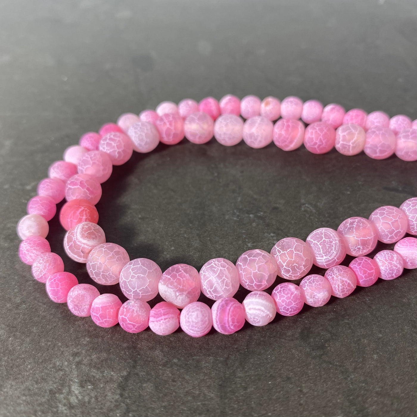 Matte nanane pink cracked agate rope 6 or 8 mm