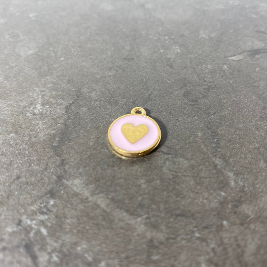 Breloque de coeur rose &amp; or 2 côtés