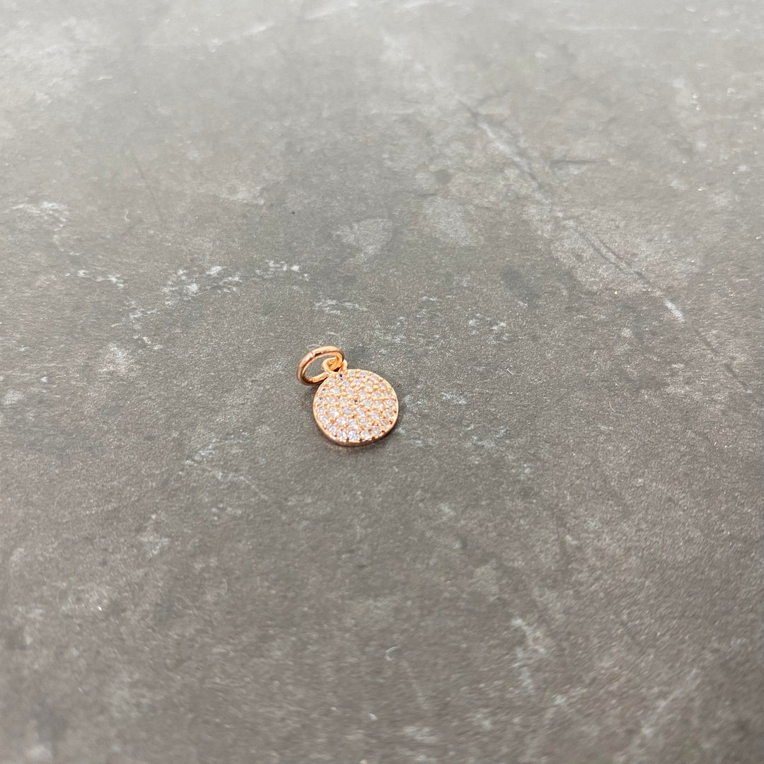 Breloque de médaille pavé de zircon argent, rose gold ou or