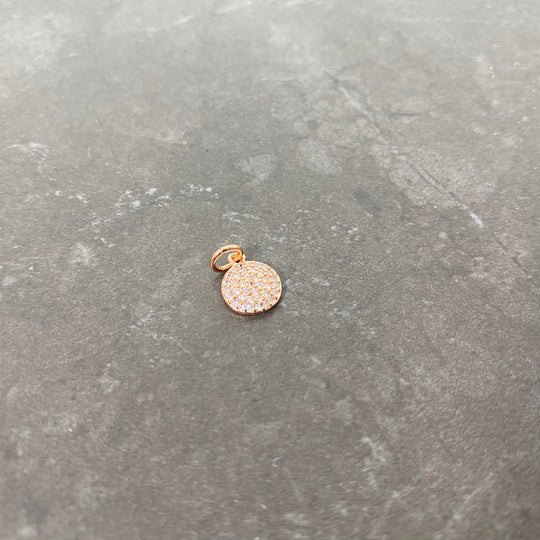 Breloque de médaille pavé de zircon argent, rose gold ou or