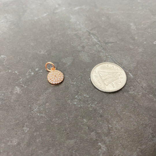 Breloque de médaille pavé de zircon argent, rose gold ou or