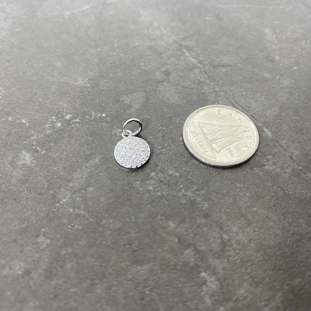 Breloque de médaille pavé de zircon argent, rose gold ou or