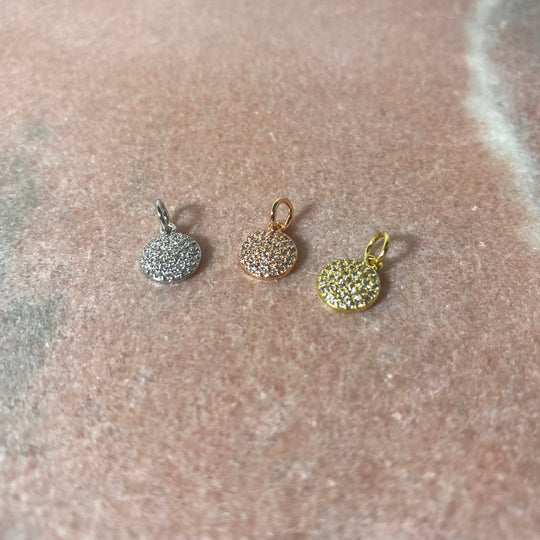 Breloque de médaille pavé de zircon argent, rose gold ou or