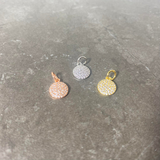 Breloque de médaille pavé de zircon argent, rose gold ou or