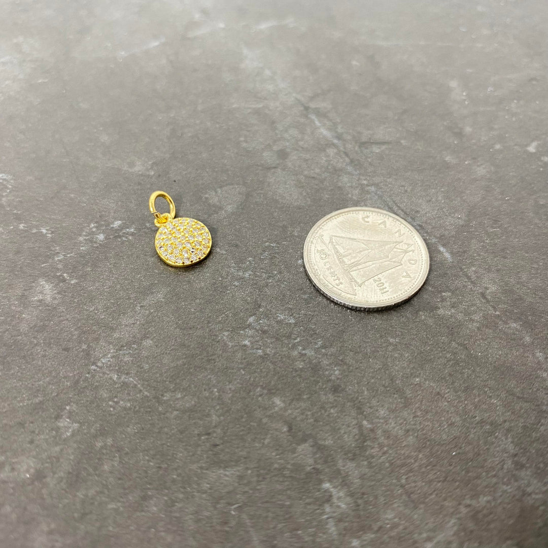 Breloque de médaille pavé de zircon argent, rose gold ou or