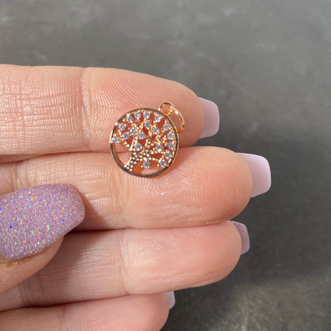 Breloque arbre de vie avec zircon brillant couleur aux choix OR-OR ROSE-ARGENT-NOIR