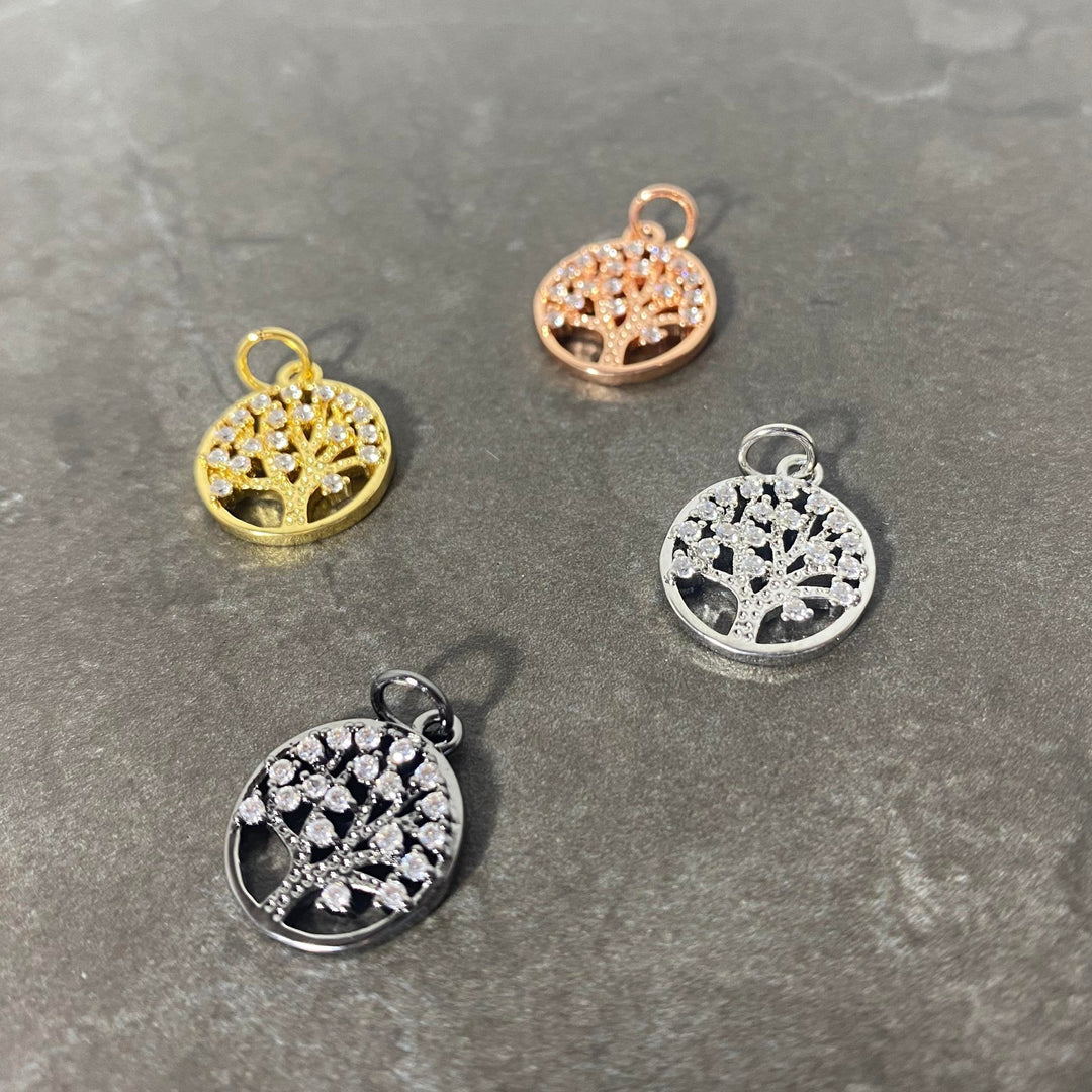 Breloque arbre de vie avec zircon brillant couleur aux choix OR-OR ROSE-ARGENT-NOIR