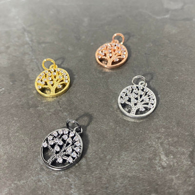 Tree of life charm with shiny zircon color choices GOLD-ROSE GOLD-SILVER-BLACK