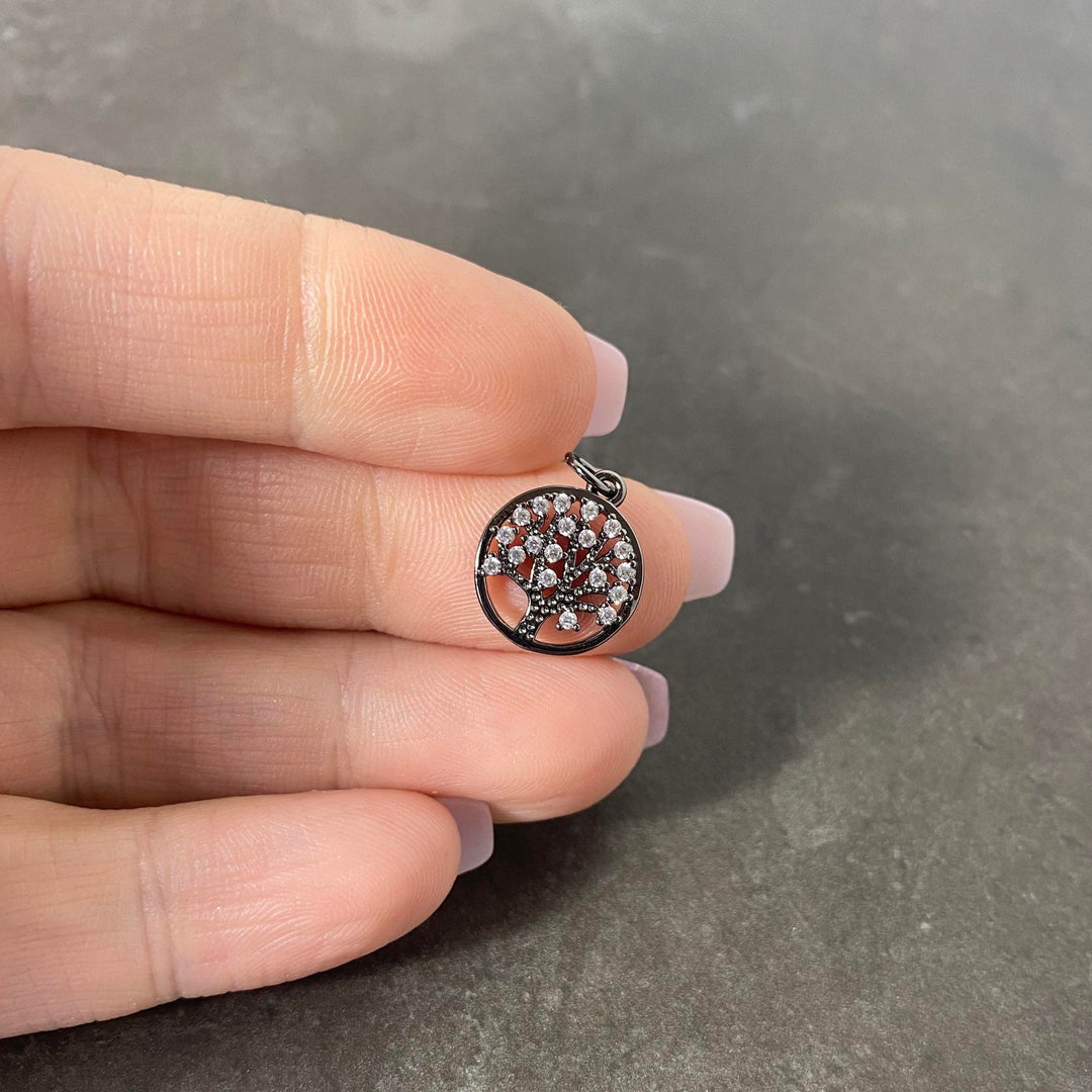 Breloque arbre de vie avec zircon brillant couleur aux choix OR-OR ROSE-ARGENT-NOIR