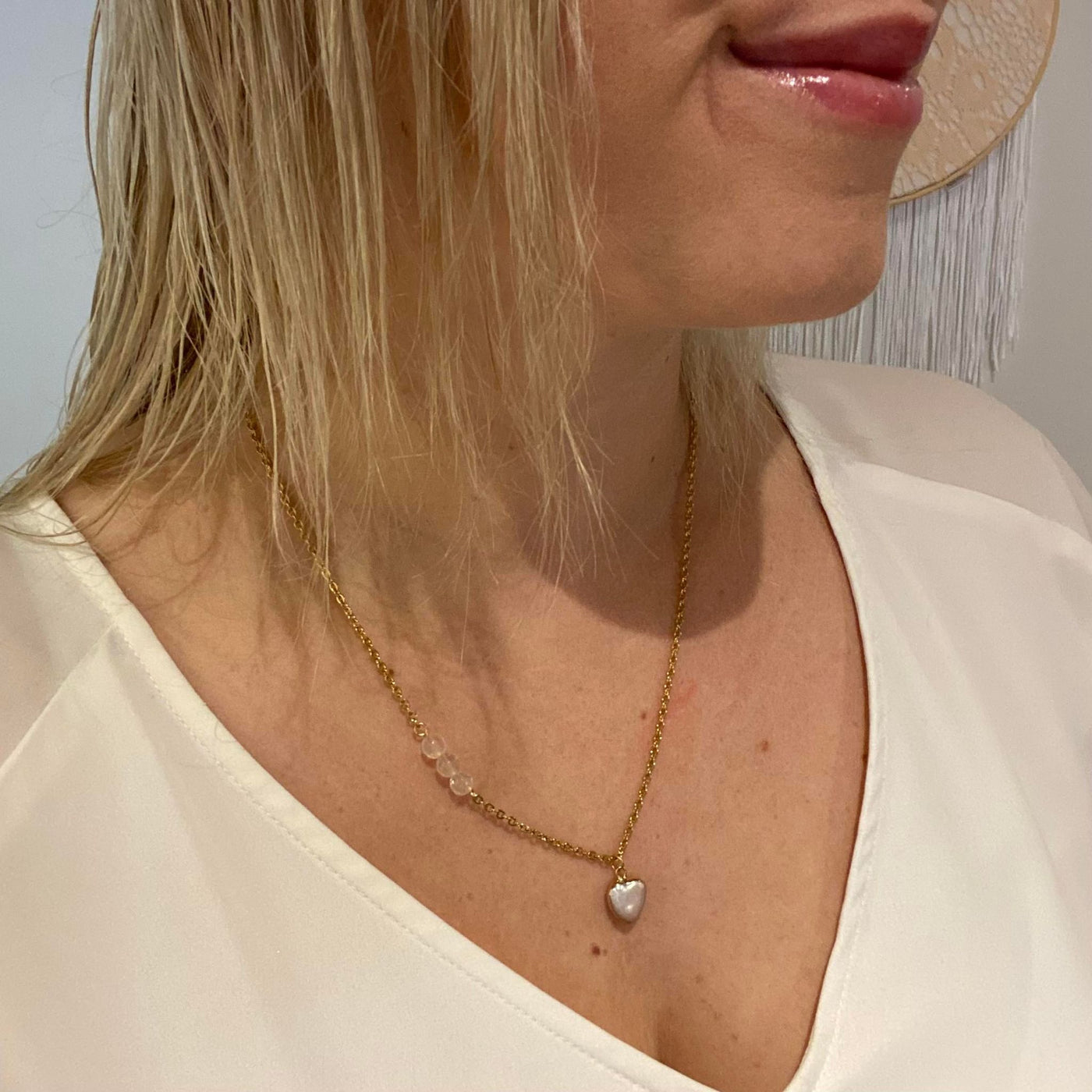 Gold Mother-of-Pearl Heart Necklace