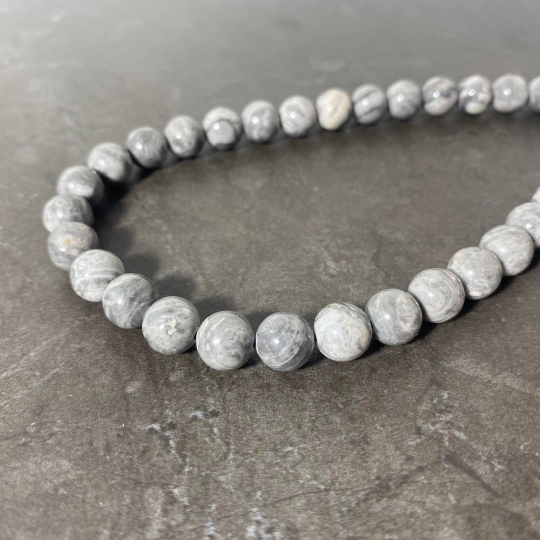 Corde jaspe gris matte ou lustré 8mm