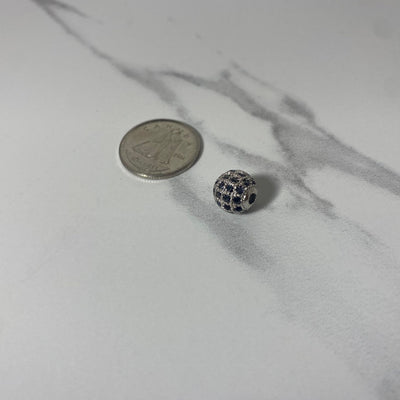 Breloque ronde argent 8mm pavée de zircon noir