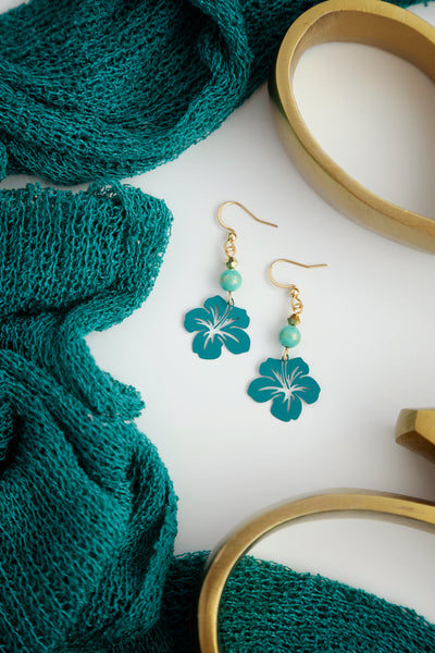 Turquoise Hibiscus earrings