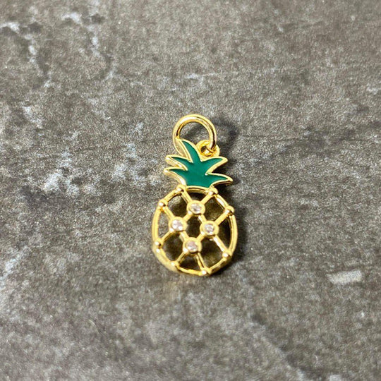 Breloque ananas brillant or et vert